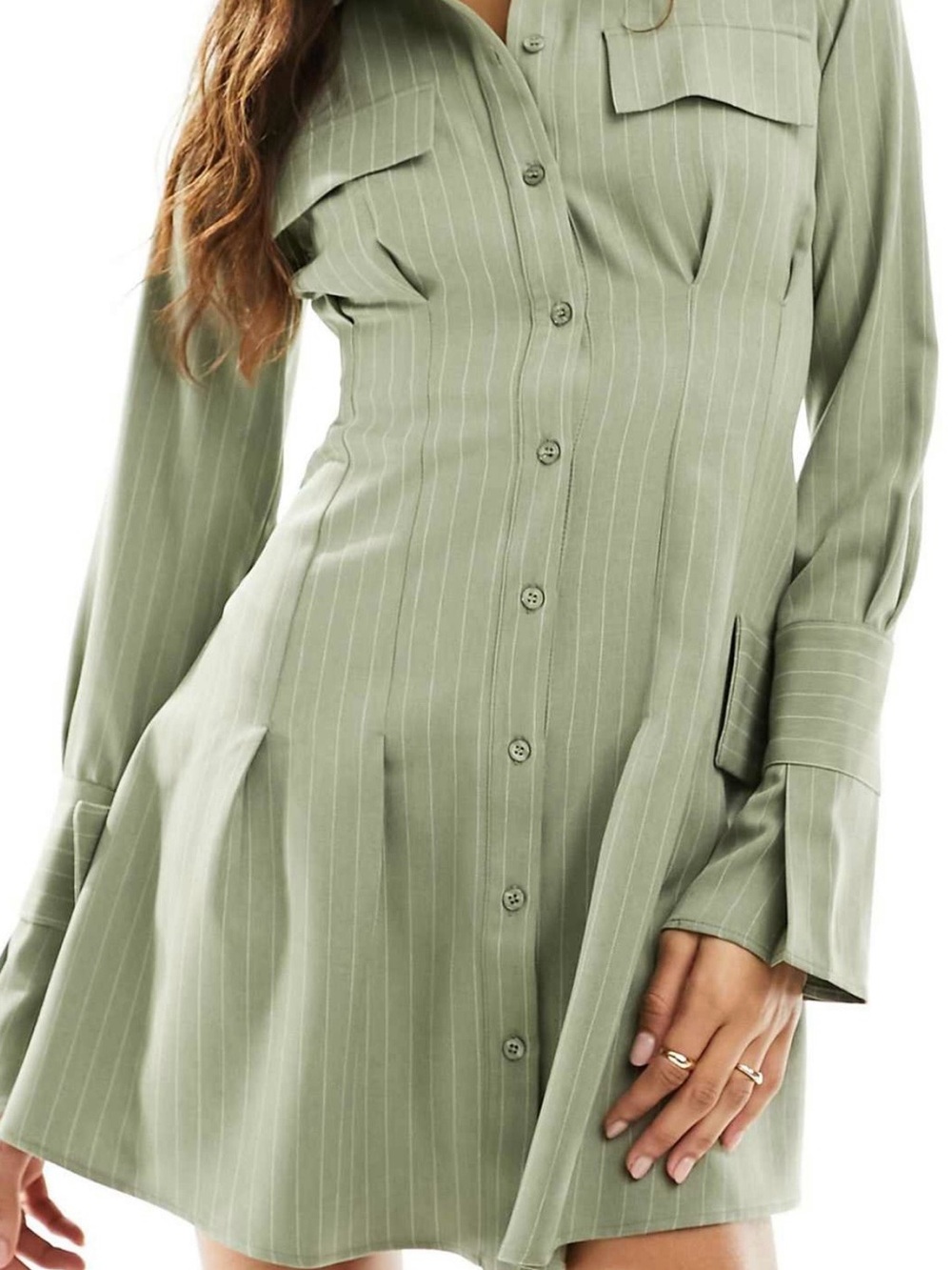 ASOS DESIGN Khaki Pinstripe Mini Shirt Dress – NWT